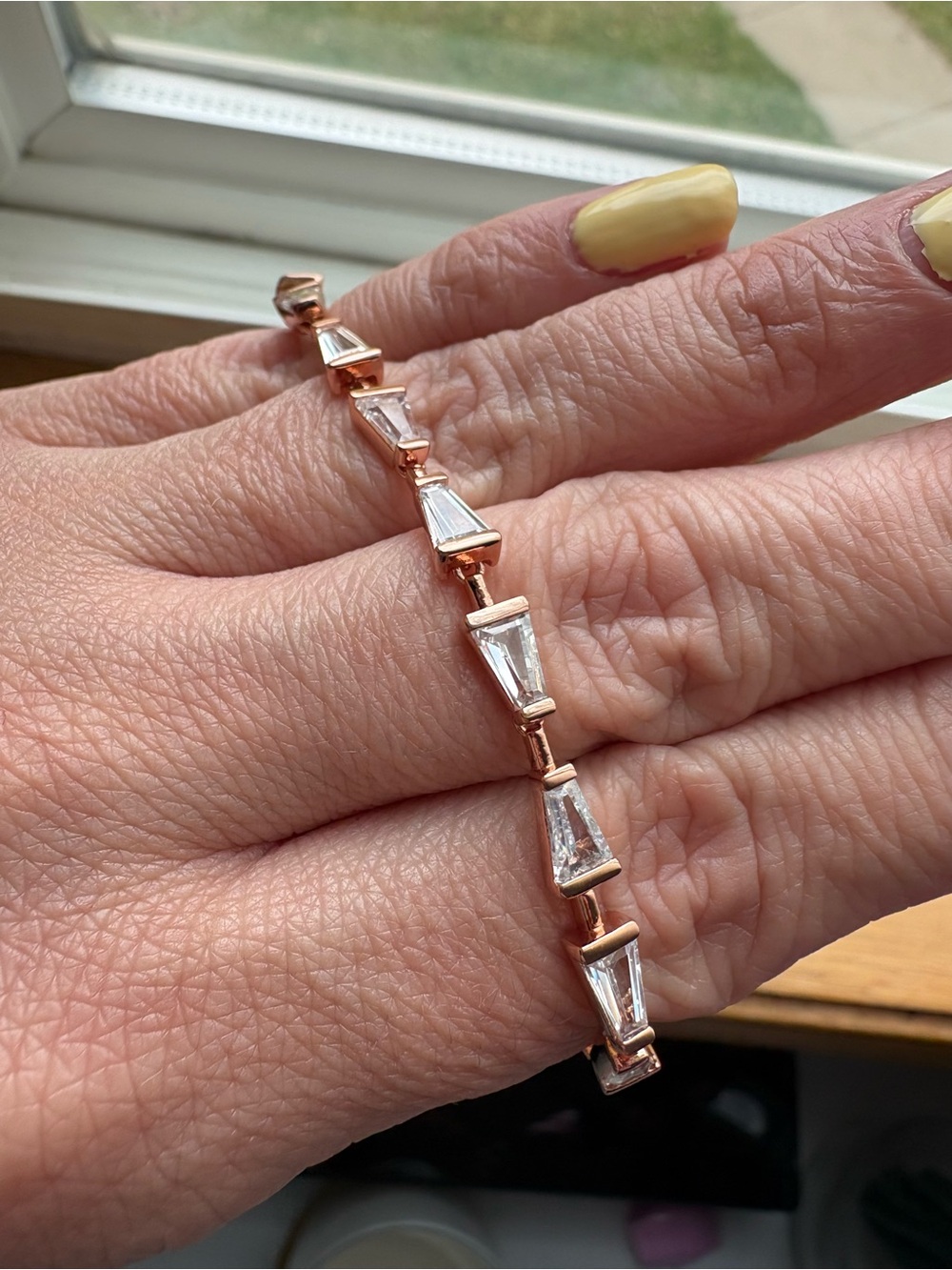 Rose Gold Bracelet with Clear Trapezoid Cubic Zirconia - Picture 2 of 3